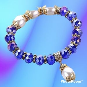 Retro delicate blue bead natural stone bracelet.